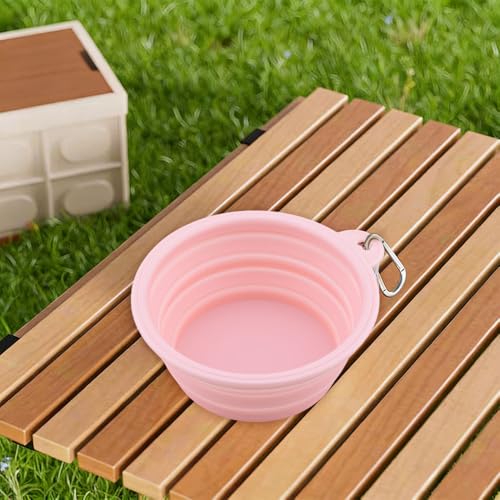 Collapsible Dog Bowl for Travel Portable Water Feed Bowls for Dogs Cats Foldable Watering Feeding Dish Bowl for Camping Walking Traveling with Carabiner Foldable Pet Travel Bowls Dishwasher Safe - color: Pink
