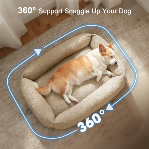 Washable Small Dog Bed, Rectangle Comfy Fluffy Kitten Puppy Bed, Removable Zipper Cover Machine Wash, Breathable Orthopedic Bed Durable Pet Cuddler with Anti-Slip Bottom, 20x19x6 in, Beige - color: Beige, size: S(20"x19"x6”)