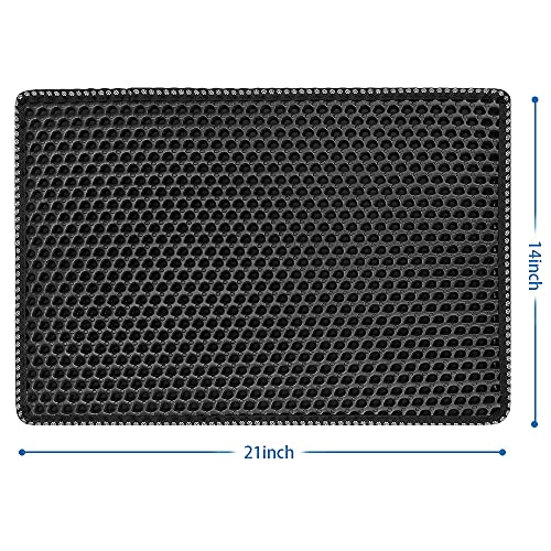 Cat Litter Mat, Kitty Litter Trapping Mat, Double Layer Mats with MiLi Shape Scratching design, Urine Waterproof, Easy Clean, Scatter Control 21'' x 14'' (Black) (JYD-MSD-22)
