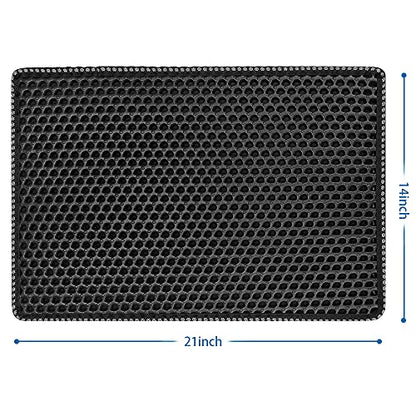 Cat Litter Mat, Kitty Litter Trapping Mat, Double Layer Mats with MiLi Shape Scratching design, Urine Waterproof, Easy Clean, Scatter Control 21'' x 14'' (Black) (JYD-MSD-22)