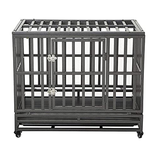 LUCKUP 38 Inch Heavy Duty Dog Cage Metal Kennel and Crate for Large Dogs,Easy to Assemble Pet Playpen with Four Wheels,Black … … - size: 37.5"L x 25.5"W x 32.0"H