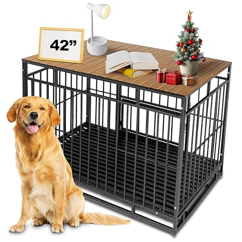 Dog Crate Topper Metal with Magnets for 42 Inch Crate - Aluminum Foldable Dog Kennel Topper Decorative Storage Pet Crate Table Walnut (Only Topper) - color: Walnut, size: 43.0"L x 28.0"W x 0.5"H