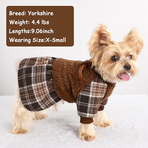 Dog Clothes for Small Dogs Girl Boy Dog Sweater Dress, Puppy Sweater Pet Clothes Shih Tzu Wedding Birthday Pink Plaid Dresses Holiday Festival Outfits, Brown, XS - color: Brown, size: X-Small (Chest 13in )