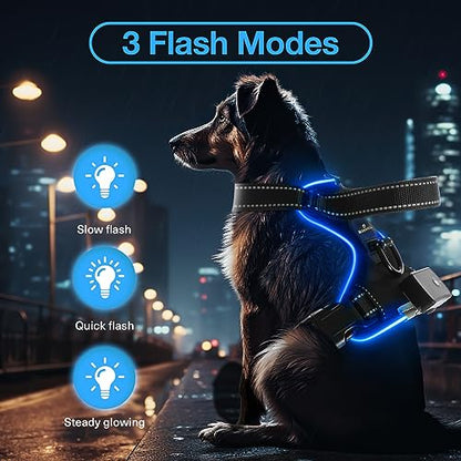 Light Up Dog Harness - No Pull LED Dog Harness Rechargeable, Glow Vest for Night Walking, Fits Small Medium & Large Dogs - color: Black-Blue, size: L