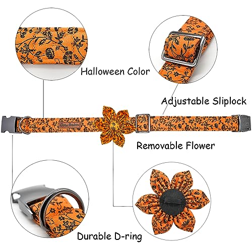 Dog Collar, Halloween Pet Collar with Flower Pumpkin Pet Collar Flower Puppy Collars Cute Adjustable Collars for X-Small Puppy - color: Flower Pumpkin, size: X-Small (Pack of 1)