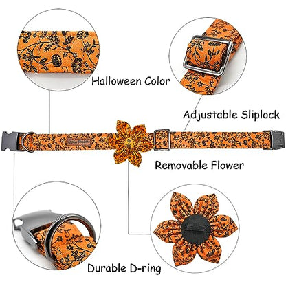 Dog Collar, Halloween Pet Collar with Flower Pumpkin Pet Collar Flower Puppy Collars Cute Adjustable Collars for X-Small Puppy - color: Flower Pumpkin, size: X-Small (Pack of 1)