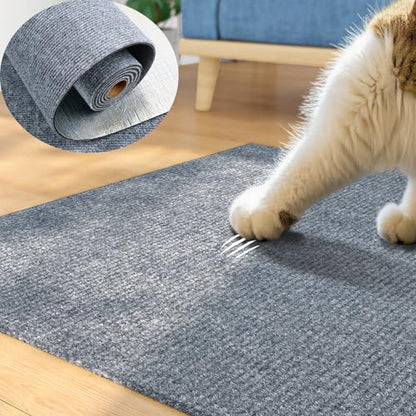 ReWallpaper 24inx6.5ft Cat Scratch Pad Large Sisal Textured Grey Cuttable Carpet Roll for Wall Window Sill Bedside Floor Area Furniture Covering Durable Cat Scratching Mat Self Adhesive Pet Claw Guard - size: 24in x 6.5ft