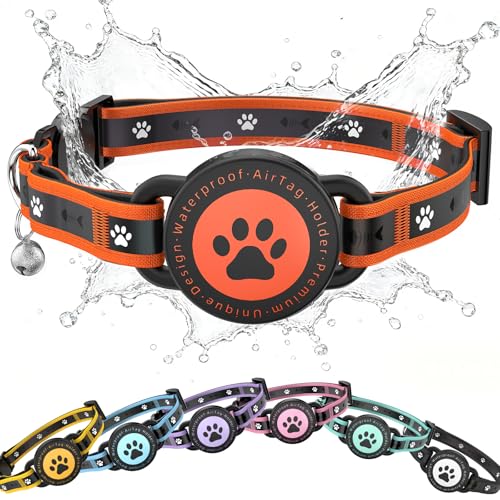 Airtag Cat Collar Breakaway, Reflective Cat Collar with AirTag Holder and Bell, Compatible with Apple Air Tag, Comfortable Padding, Adjustable, Durable (Orange, S) - color: Orange, size: S(9.3"-13")