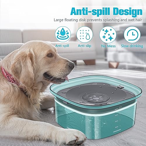 UPSKY 4L Dog Water Bowl 135oz No Spill Dog Bowl Extra Large Capacity Slow Drinking Water Feeder, Splash Proof Pet Water Dispenser Vehicle Carried Travel Water Floating Bowl for Dogs, Cats - color: L-Green, size: 4 L