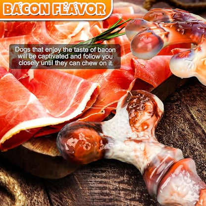 4-Pack Dog Chew Toys for Aggressive Chewers, Indestructible Nylon Bones with Bacon Flavor, Tough Durable Teeth Cleaning Chew Dog Toy for Large Medium Small Breeds - size: Medium