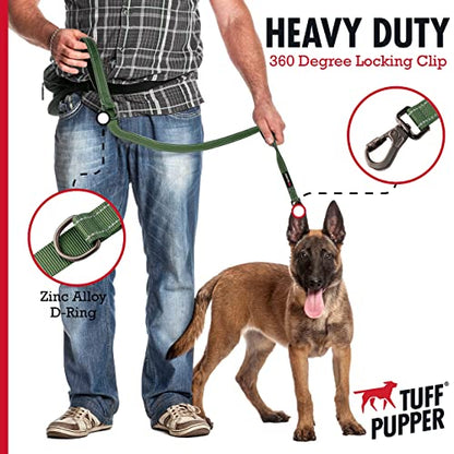 Tuff Pupper Heavy Duty Double Handle Leash with Twist Lock Carabiner Clip | Safety Lock for Strong Dogs | Reflective for Night Walks | 6ft for Medium & Large Dogs - color: Olive