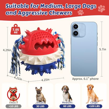 Dog Chew Toys Floating 4" Squeaky Ball for Aggressive Chewers Toothbrush Teething Cleaning Toys Outdoor Swimming Interactive Tough Toys with Treat Dispenser Ball for Medium and Large Dogs - color: Red & Blue
