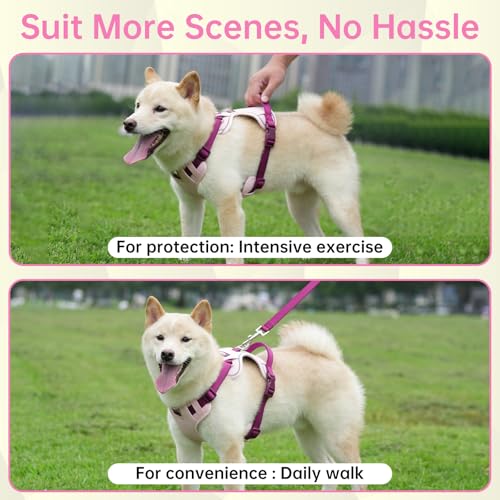 Pink Dog Harness Leash Collar Set, No Pull Reflective Dog Vest Harness with Control Handle, Adjustable Breathable Pet Harness for Small Medium Dogs Walking Training - color: Pink, size: M