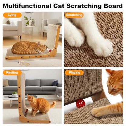 Goosheep L-Shaped Cat Scratcher 2-in1 Scratching Board for Indoor Cats Protecting Furniture Cardboard Box Scratch Pad with Ball Toy Cats Scratching Posts with Cat Teaser - color: 1pk 25.2in L-Shape Cat Scratcher with Box