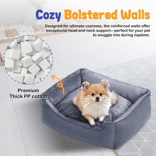 Rectangle Dog Bed for Small Dogs Washable Pet Bed with Bolster Sides Non-Slip Bottom Pet Sofa Waterproof Lining Durable Pet Cuddler, Dark Grey, 21x 16x 6.3 in - color: Dark Grey, size: 21"L x 16"W x 6.3"Th