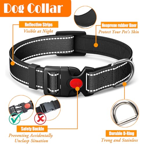 LOBEVE No Pull Dog Harness, Collar & Leash Set | Includes Dog Seat Belt, Collapsible Bowls & Poop Bag Dispenser. Ideal for Training, Walking, Hiking. Fits Small to Large Dogs(Black-L) - color: Black, size: Large