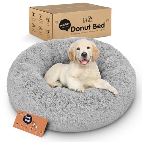 Donut Dog Bed - Premium Comfort for Anxiety Relief - Fluffy & Calming Design with Ultra-Plush Support | Cozy Round Dog Bed with Super Soft Circle Style (Grey, Small) - color: Grey, size: Small (23"L x 23"W x 8"Th)