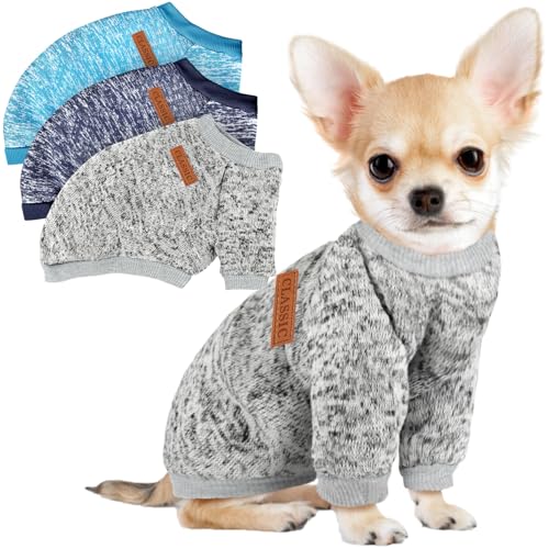 3 Pack Dog Sweaters for Small Dogs Girl Boy Winter Fleece Clothes Warm Soft Dog Sweatshirt Outfit for Dogs Cats Pet Apparel - color: Navy Blue+Grey+Light Blue, size: XXS (Back: 7.8", Chest: 11.8", 2.2-3.5 lbs)