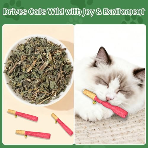 4 Pack Hand-Rolled Catnip Sticks with Chew Rope & Bell -Shaped Cat Toys for Indoor Cats and Kicker Toys, Teething Chew and Play Fun (Pink) - color: Pink