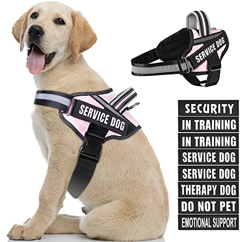 Dog Vest Harness and Patches Set, Animire in Training Service Dog Harness with 10 Dog Patches, Reflective Dog Vest with Handle for Small, Medium, Large, and Extra-Large Dogs - color: Pink, size: LARGE (Chest:26.5-36 Inch)