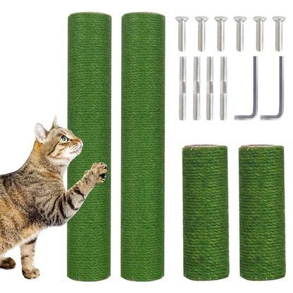Cat Scratching Post Replacement, 4 Pieces Cat Scratcher Cat Tree Replacement Parts, 15.4'' x 2.67" Dia + 7.87“ x 2.67" DiaNatural Sisal Rope Cat Scratch Posts Include M8 Screws, Green - color: Green