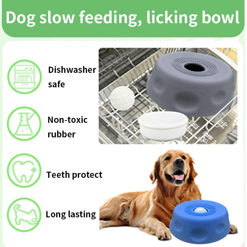 Slow Feeder Dog Lick Bowl with 3 Rolling Ball,Anti-Slip Silicone Puzzle Feeder for Liquid Treats,Bone Broth,Yogurt,Wet Food,Anxiety Relief Enrichment Lick Toy for All Dogs & Cats (Blue-2Pcs) - color: Blue-2Pcs