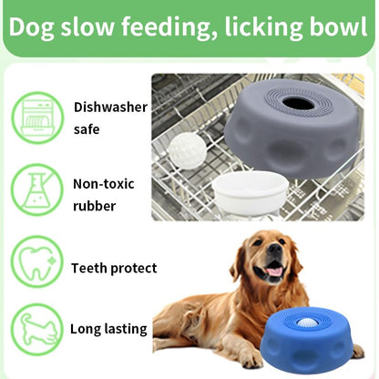 Slow Feeder Dog Lick Bowl with Rolling Ball,Anti-Slip Silicone Puzzle Feeder for Liquid Treats,Bone Broth,Yogurt,Wet Food,Anxiety Relief Enrichment Lick Toy for Large Medium Small Dogs & Cats (Grey) - color: Grey
