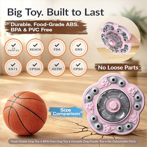 Dog Puzzle Toy, 3 Levels of Step-by-Step Challenge, Spin-to-Release Treat Dispenser, Slow Feeder & Mental Stimulation Enrichment Toy for Small Medium Large Dogs - color: Pink