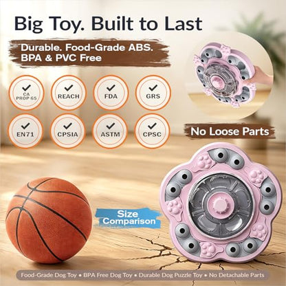 Dog Puzzle Toy, 3 Levels of Step-by-Step Challenge, Spin-to-Release Treat Dispenser, Slow Feeder & Mental Stimulation Enrichment Toy for Small Medium Large Dogs - color: Pink