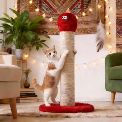 Cat Scratching Post 22'', Scratching Post with Extra Wide 12" Heavy Duty Base for Indoor Kitty, Scratching Post with Natural Sisal & Velvet Fabric for Small, Medium Cat, Red - color: Red