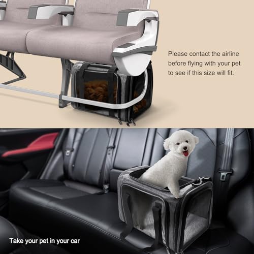 Pet Carrier for Small Dogs Cats, Up to 15Lbs, Airline Approved Collapsible Travel Puppy Carrier, 17x11x11 Inches, Grey - color: Grey, size: 17.0"L x 11.0"W x 11.0"H