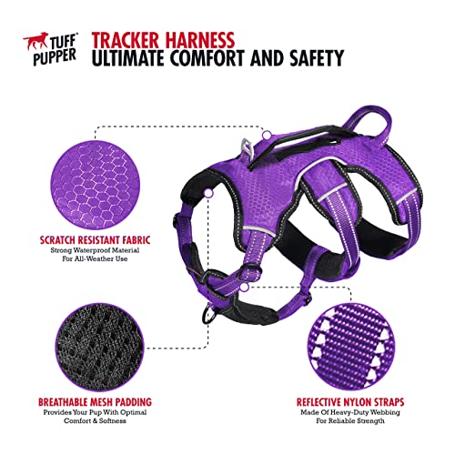 Tuff Pupper Escape Proof No Escape Dog Harness | 5 Point Adjustable Fit Harness for Dogs | Padded Dog Harnesses | Handle Dog Lift Harnesses - color: Purple, size: Medium