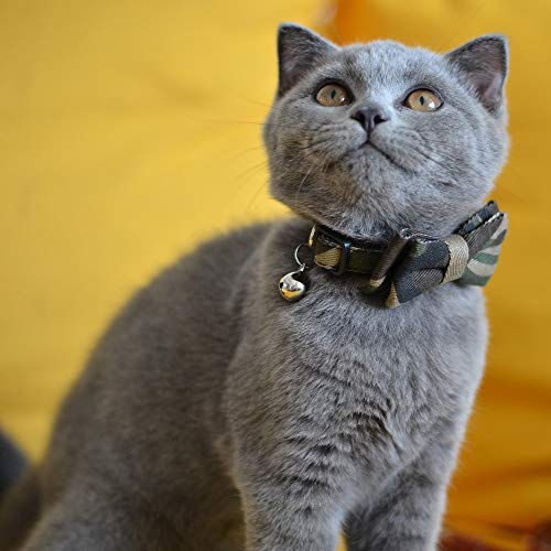 Cat Collar Breakaway with Bell and Bow Tie, Camouflage Design Adjustable Safety Kitty Kitten Collars(6.8''-10.8'') (Camouflage) - color: Camouflage