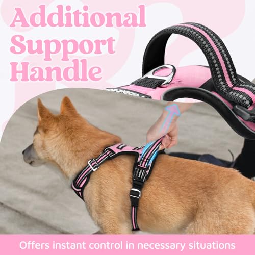 rabbitgoo Dog Harness Small Sized, No Pull Dog Vest with 3 Buckles, Adjustable Soft Padded Pet Harness with Easy Control Handle and Reflective Strips, Light Pink, S - color: Light Pink, size: Small