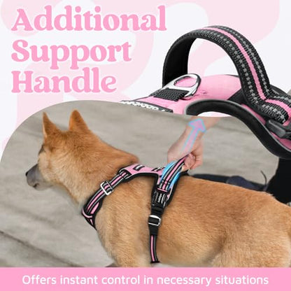 rabbitgoo Dog Harness Medium Sized, No Pull Dog Vest with 3 Buckles, Adjustable Soft Padded Pet Harness with Easy Control Handle and Reflective Strips, Light Pink, M - color: Light Pink, size: Medium