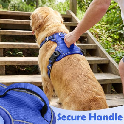 Funfox Dog Harness Medium No Pull, Adjustable 2 Clips Anti-Pull Vest with Practical Handle, Breathable Padded Pet Harness Designed for Small/Large Breeds, Reflective Training Walking Blue M - color: Blue, size: Medium