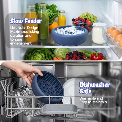 Slow Feeder Dog Bowls for Liquid Treats, Non-Slip Interactive Anxiety Relief Freeze Dog Lick Bowl, Yogurt Pup Lick Toy, Enrichment Treat Dietary Supplement/Post-Op Nutrition (Navy Blue, L) - color: Navy Blue