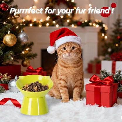 Detachable Elevated Cat Bowls, 15° Tilted Raised Cat Food Bowl Anti-Vomiting,Whisker Friendly, Adjustable Pet Dishes for Protecting Spine, cat Bowls for Indoor Cats Adult Kitten - color: Green