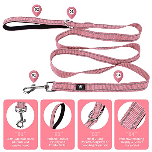 Dog Collar and Leash Set,Reflective Dog Collars with Quick Release Buckle,Adjustable Nylon Pet Collar for Small Medium Large Dogs(Medium,Pink) - color: Pink, size: Medium