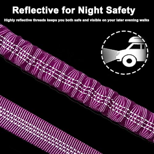 5FT Bungee Dog Leash with 2 Handles, Reflective Strong Nylon Traffic Leash with Shock Absorbing for Large Medium Dogs Walking Training Controlling, Purple - color: Purple
