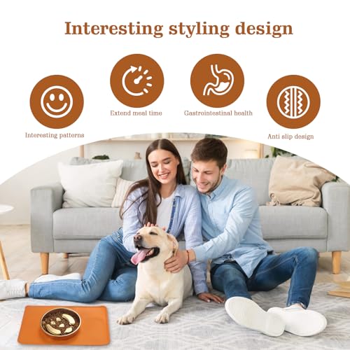 Golden Stainless Steel Slow Feeder Dog Bowls – Non-Slip Metal Dog Bowl for Large & Medium Breeds, Puppy Puzzle Feeder – 2 Cup for Small to Big Pets – Durable Slow Feed Dog & Cat Food Dish with Mat - color: Face With Mat-Golden