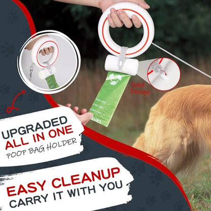 UFO Retractable Dog Leash Hands Free Wearable Laisse Chien with Poop Bag Holder One-Handed Brake Pause Lock 360° Tangle Free 10 ft Strong Nylon Tape Dog Leash for Up to 66lbs Medium Small Dogs - color: Red