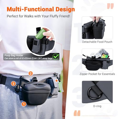 2 In 1 Dog Treat Pouch for Training, Upgrade Treat Pouch for leash with Removable Clip on Silicone Treat Bag & Built-in Poop Bag Dispenser,Waist Belt Fanny Pack for Pet Puppy Training Walking Hiking