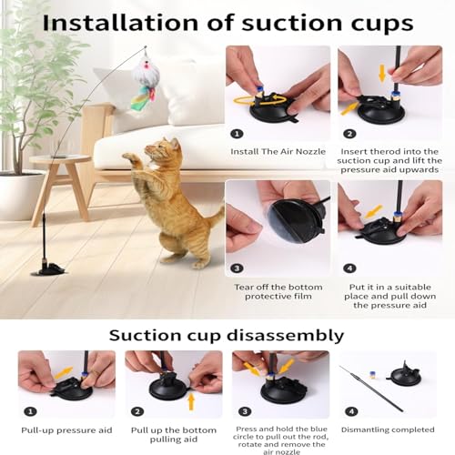 4-in-1 Interactive Cat Feather Toys with Durable Retractable Fishing Pole, Enhanced Suction Cup Toy, Door Hanging Teaser Toy and 11 Attachments Replacements for Bored Indoor Adult Cats - style: 16 Wand /Suction Cup