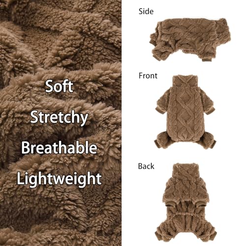 Dog Sweater Fleece Turtleneck Winter Dog Clothes for Small Dogs Girls Boy, Warm Fleece Puppy Pajamas Onesies, Pet Clothes Puppy Sweater Pjs, Doggy Jumpsuits Doggie Outfit, Browm, XXS - color: Browm, size: XX-Small (Chest 11in )