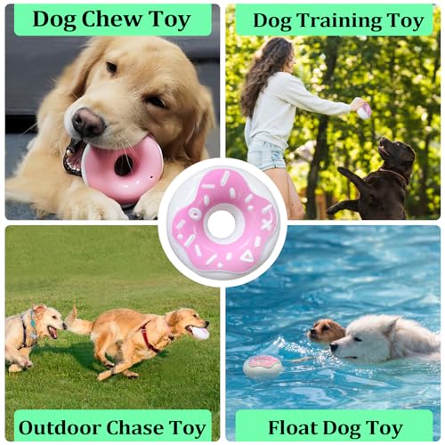 Andiker Dog Squeaky Toy, 4.65inches Rubber Dog Chew Toys for Aggressive Chewers, Donut Shape Interactive Dog Toys with a Creamy Flavor for Medium Large Breeds to Chew and Play (Pink)