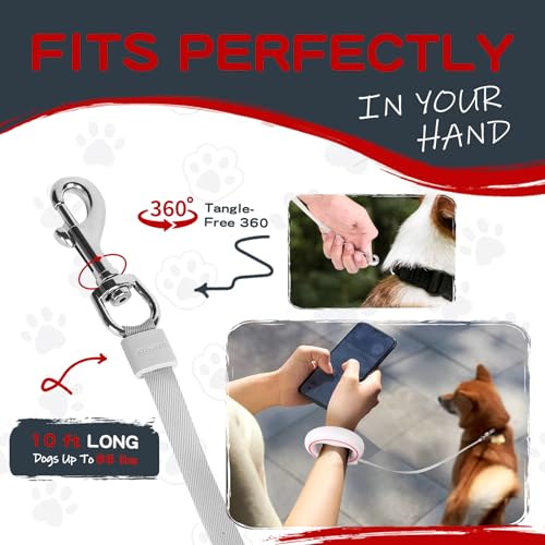 UFO Retractable Dog Leash Hands Free Wearable Laisse Chien with Poop Bag Holder One-Handed Brake Pause Lock 360° Tangle Free 10 ft Strong Nylon Tape Dog Leash for Up to 66lbs Medium Small Dogs - color: Red