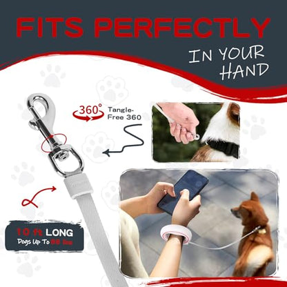 UFO Retractable Dog Leash Hands Free Wearable Laisse Chien with Poop Bag Holder One-Handed Brake Pause Lock 360° Tangle Free 10 ft Strong Nylon Tape Dog Leash for Up to 66lbs Medium Small Dogs - color: Red