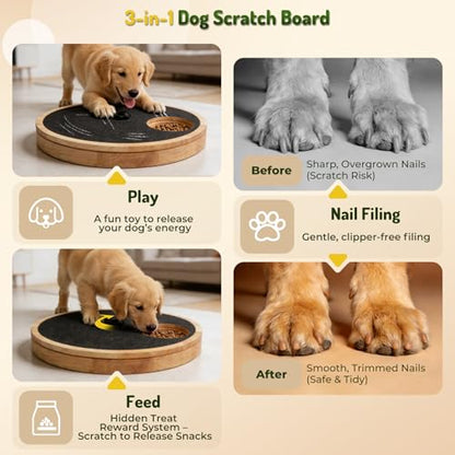 Zenflux Dog Nail Scratch Board with Treat Box, Dog Scratch Pad for Nails, Adjustable Interactive Dog Nail File Toy for Stress-Free Grooming, Treat Puzzle Scratch Board for Dogs, Black