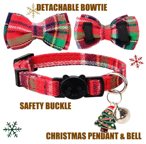 Cat Collar Breakaway Bowtie Safety with Bell Adjustbale Kitten Puppy Solid Plaid Color Set P-[2pcs] Xmas Plaid - color: P-[2pcs] Xmas Plaid